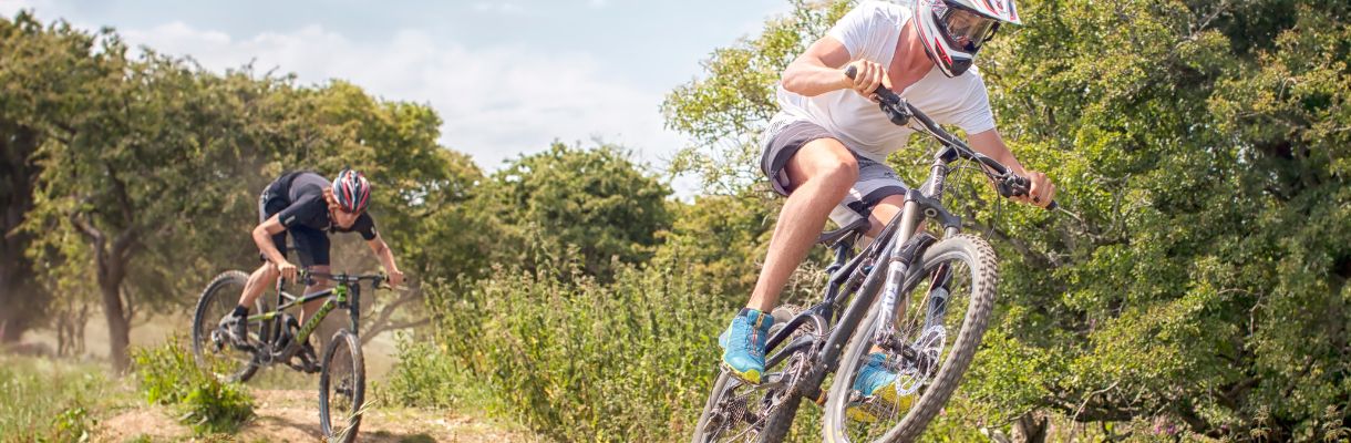 Two cyclists on mountain bikes